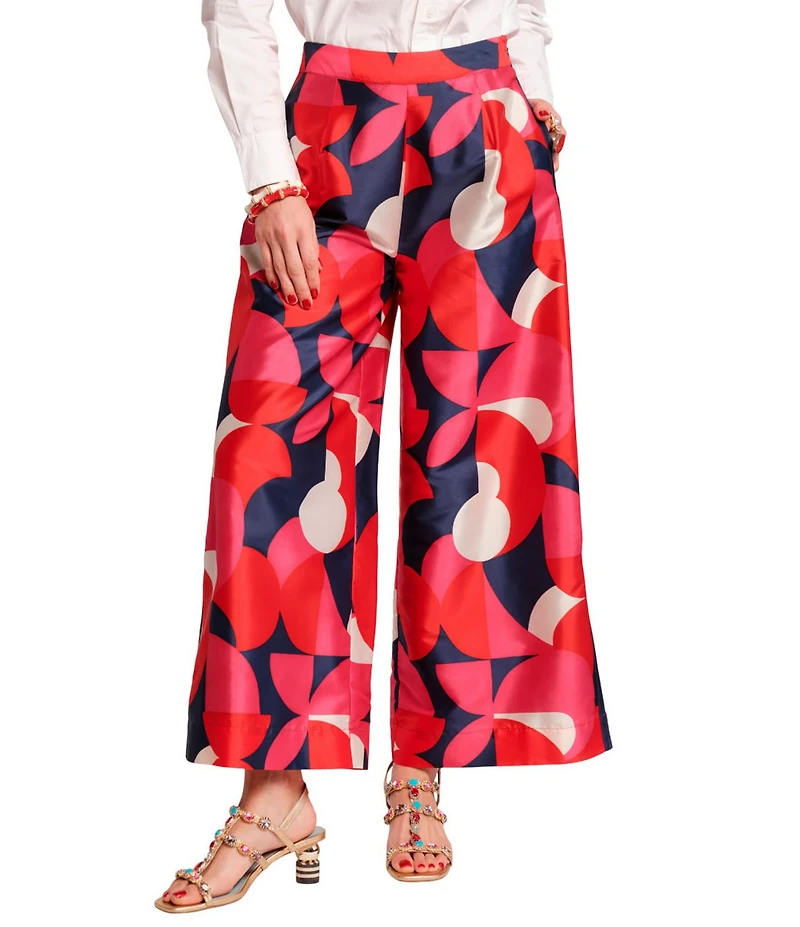 FRANCES VALENTINE Kaleidoscope Taffeta Flat Front Wide Leg Palazzo Pants