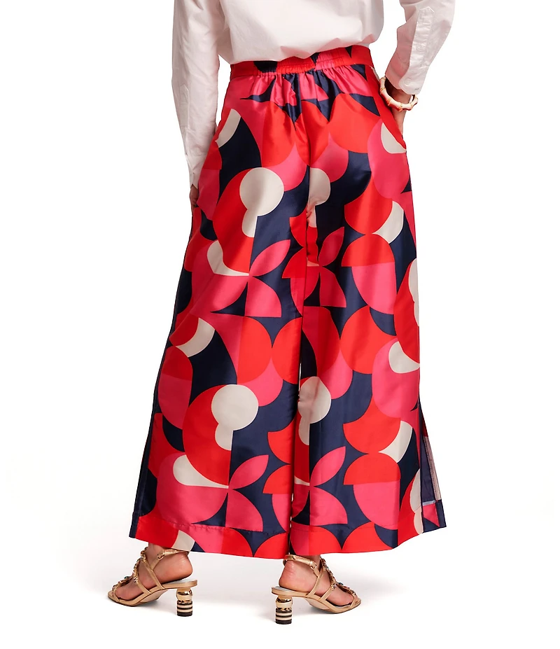 FRANCES VALENTINE Kaleidoscope Taffeta Flat Front Wide Leg Palazzo Pants