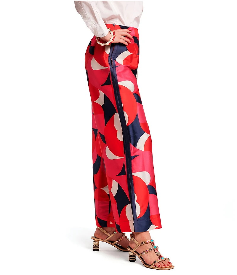FRANCES VALENTINE Kaleidoscope Taffeta Flat Front Wide Leg Palazzo Pants