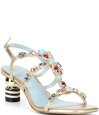 FRANCES VALENTINE Kiki Gem Leather Slingback Block Heel Dress Sandals