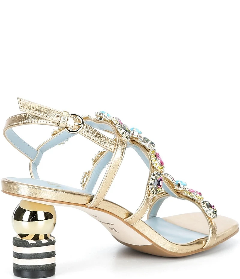 FRANCES VALENTINE Kiki Gem Leather Slingback Block Heel Dress Sandals