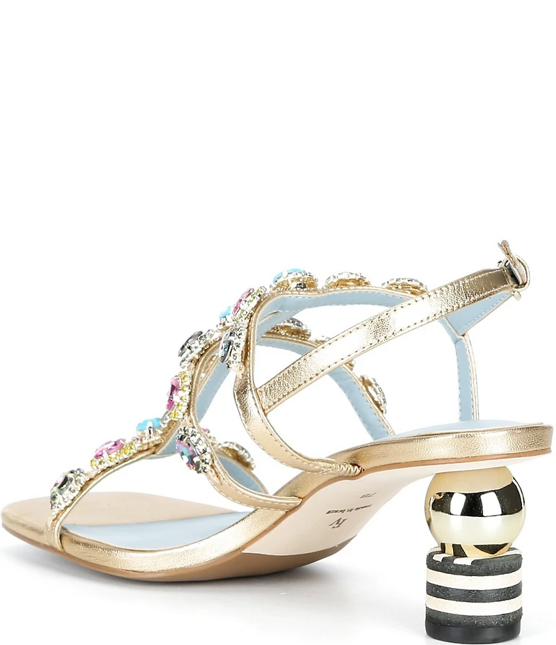 FRANCES VALENTINE Kiki Gem Leather Slingback Block Heel Dress Sandals