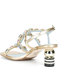 FRANCES VALENTINE Kiki Gem Leather Slingback Block Heel Dress Sandals