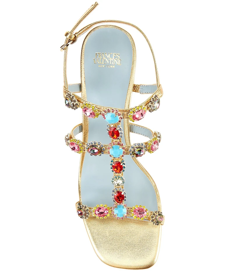 FRANCES VALENTINE Kiki Gem Leather Slingback Block Heel Dress Sandals