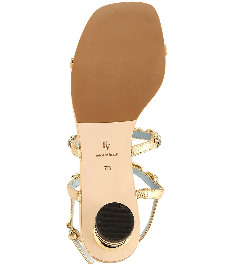 FRANCES VALENTINE Kiki Gem Leather Slingback Block Heel Dress Sandals