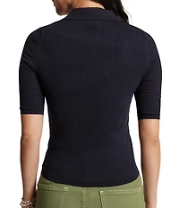 FRANCES VALENTINE Krissy Rib Knit Elbow Sleeve Polo Top