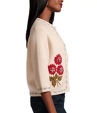 FRANCES VALENTINE Lambswool Blanket Stitch Floral Embroidered Cardigan