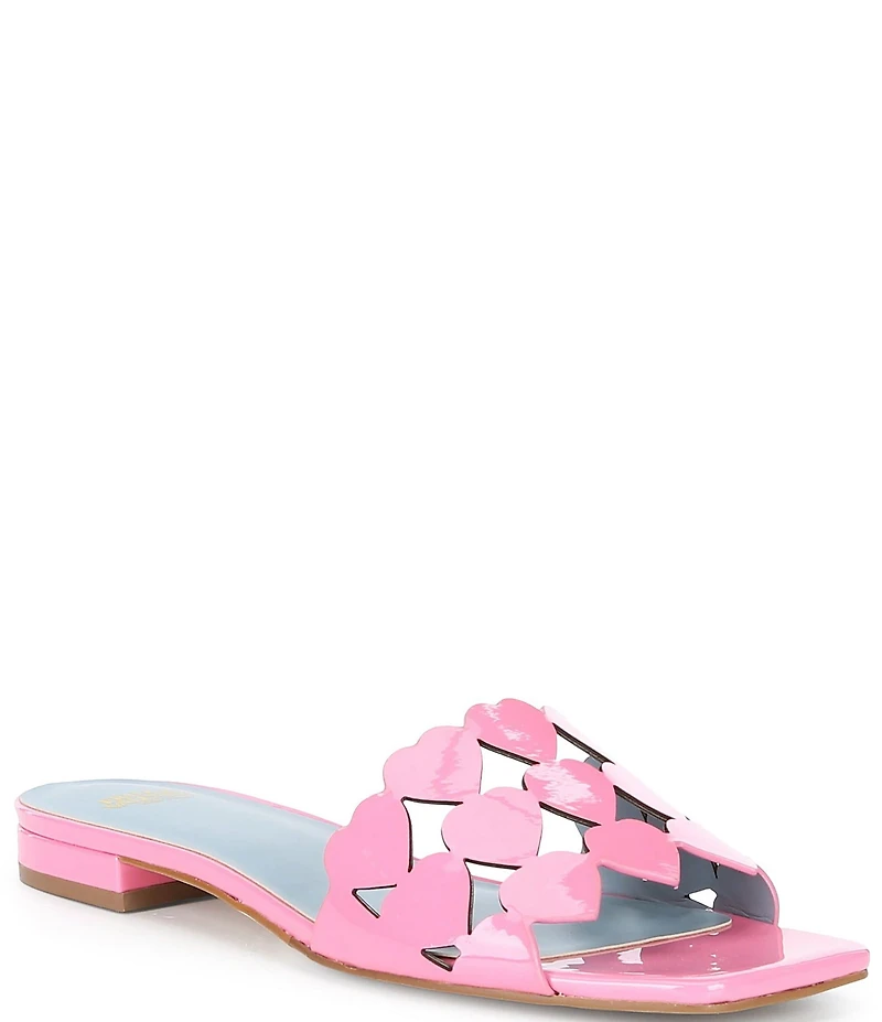 FRANCES VALENTINE Leather Heart Banded Flat Slide Sandals