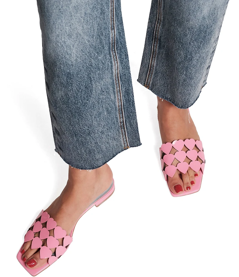 FRANCES VALENTINE Leather Heart Banded Flat Slide Sandals