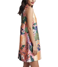 FRANCES VALENTINE Lilly Botanical Print Round Neck Sleeveless Dress
