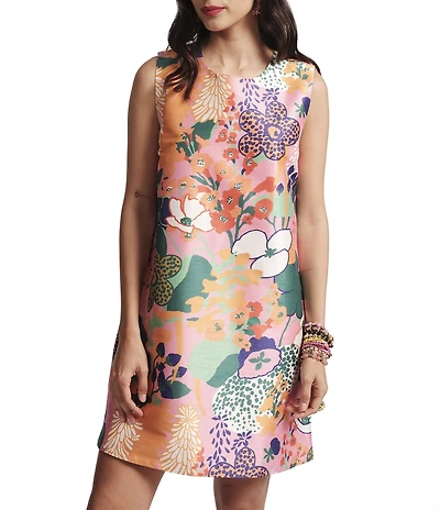 FRANCES VALENTINE Lilly Botanical Print Round Neck Sleeveless Dress