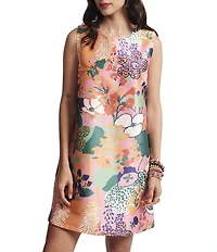 FRANCES VALENTINE Lilly Botanical Print Round Neck Sleeveless Dress