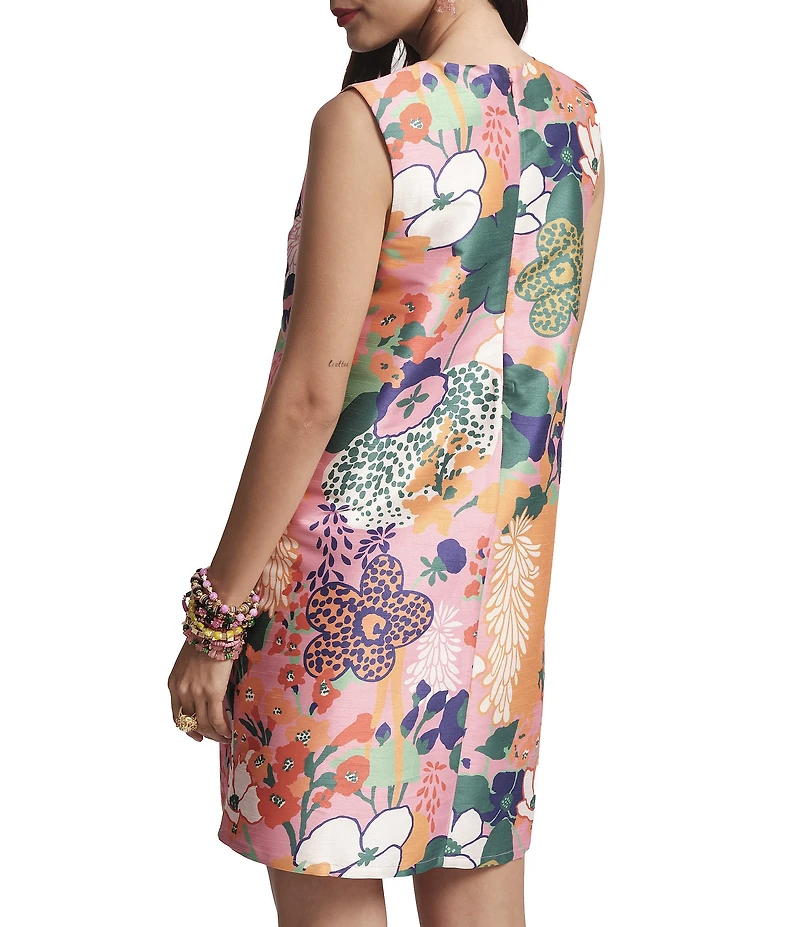 FRANCES VALENTINE Lilly Botanical Print Round Neck Sleeveless Dress