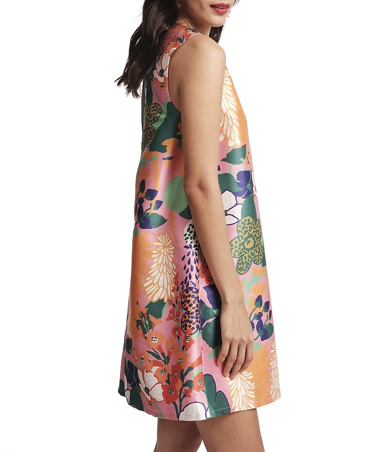 FRANCES VALENTINE Lilly Botanical Print Round Neck Sleeveless Dress