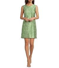 FRANCES VALENTINE Lilly Metallic Printed Jacquard Round Neck Sleeveless Shift Dress