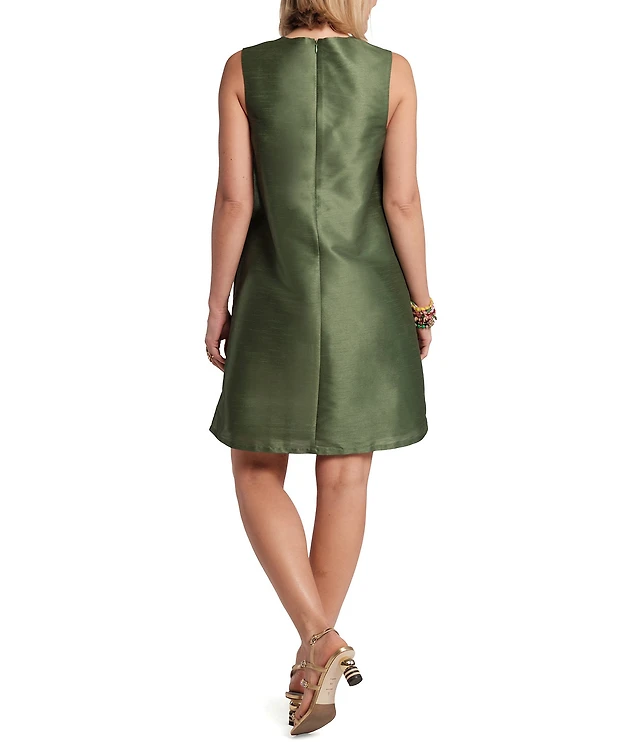 FRANCES VALENTINE Lily Poly Dupion Mid-Century Palm Print Crew Neck  Sleeveless Shift Dress at Hamilton Place in Chattanooga, TN