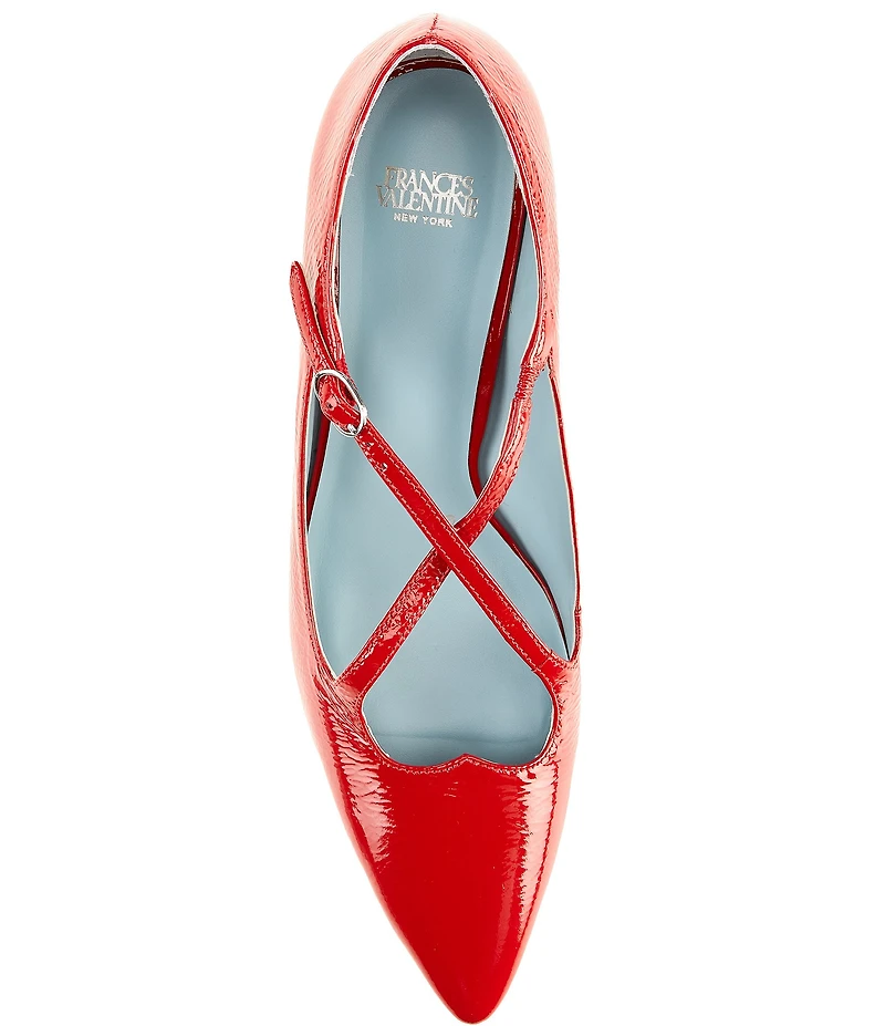 FRANCES VALENTINE Lily Heart Crinkle Patent Leather Pointed Toe Pumps