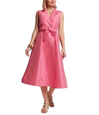 FRANCES VALENTINE Lucia Poly Dupion V-Neck Sleeveless Tie Waist Dress