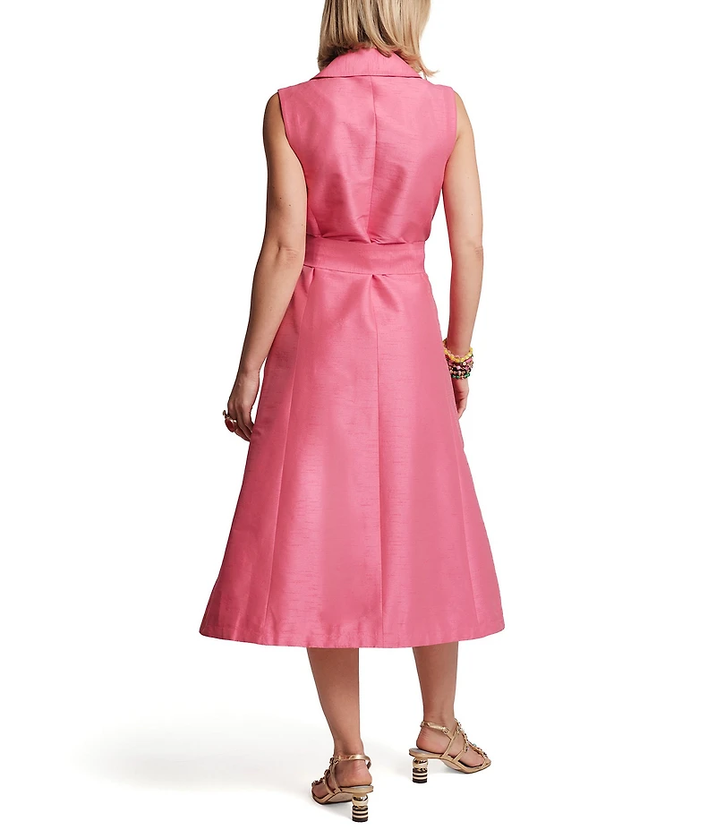 FRANCES VALENTINE Lucia Poly Dupion V-Neck Sleeveless Tie Waist Dress