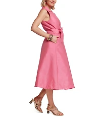 FRANCES VALENTINE Lucia Poly Dupion V-Neck Sleeveless Tie Waist Dress