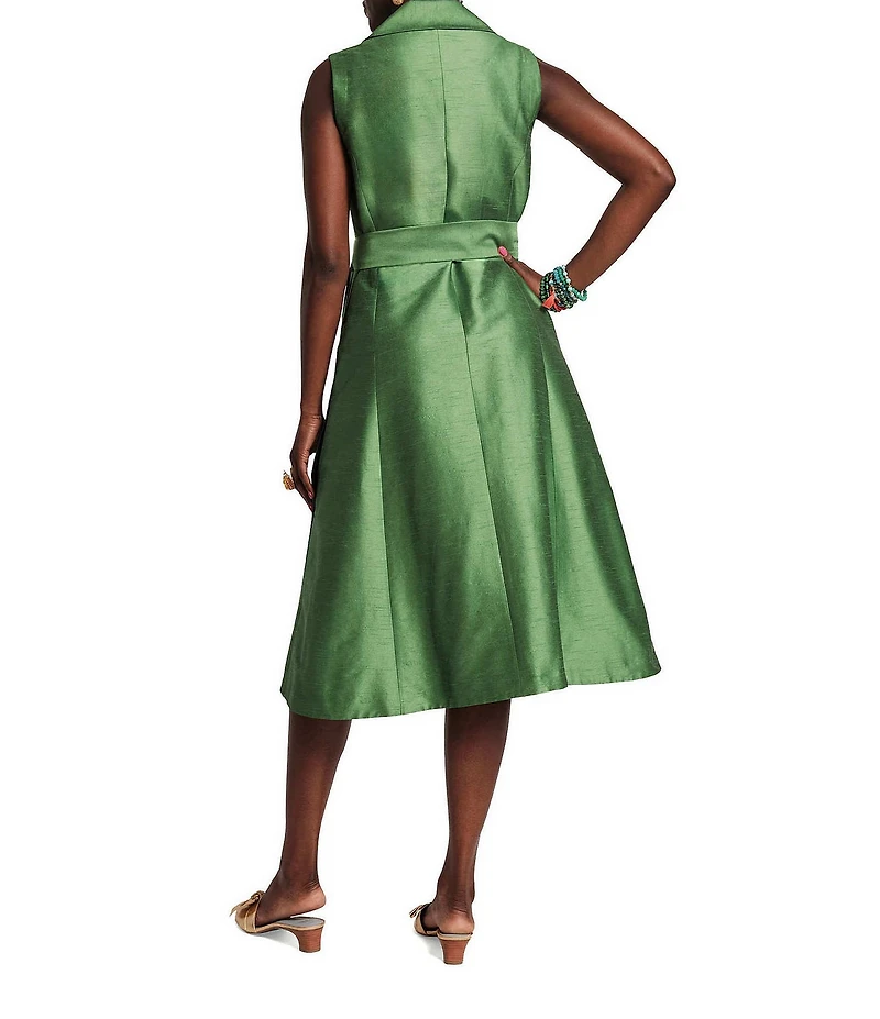 FRANCES VALENTINE Lucia Dupioni V-Neck Sleeveless Tie Waist Dress
