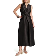 FRANCES VALENTINE Lucia Poly Dupion V-Neck Sleeveless Tie Waist Dress