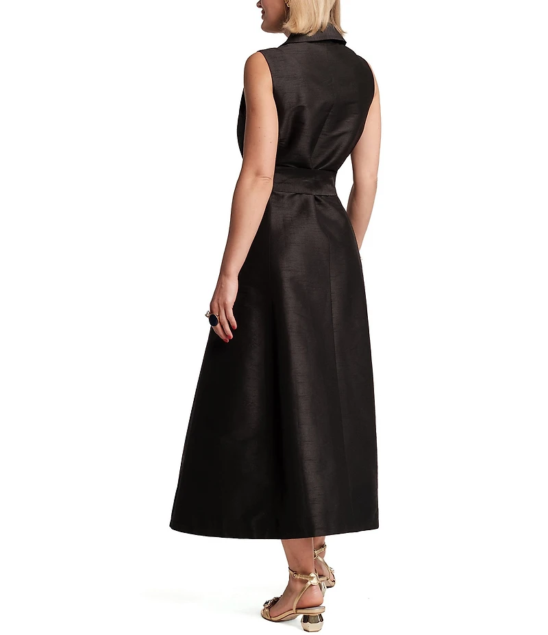 FRANCES VALENTINE Lucia Poly Dupion V-Neck Sleeveless Tie Waist Dress