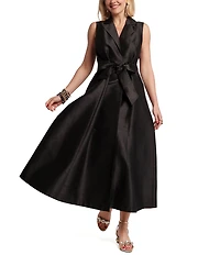 FRANCES VALENTINE Lucia Poly Dupion V-Neck Sleeveless Tie Waist Dress