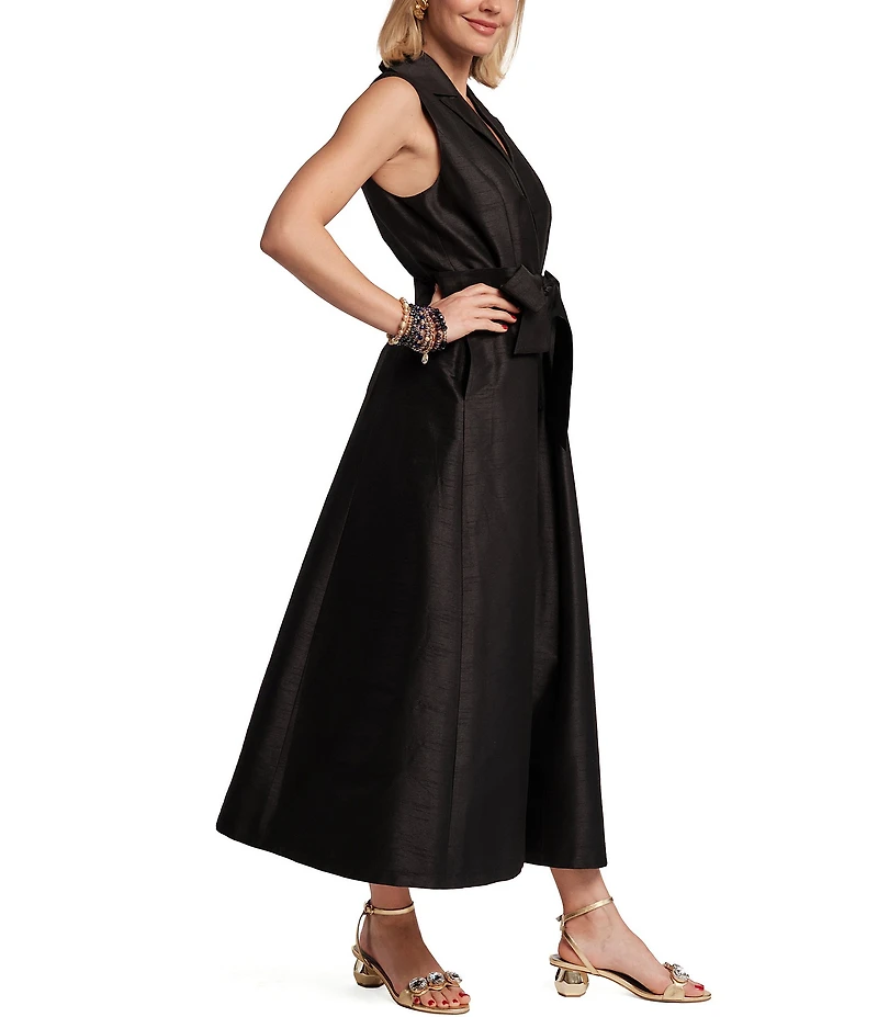 FRANCES VALENTINE Lucia Poly Dupion V-Neck Sleeveless Tie Waist Dress