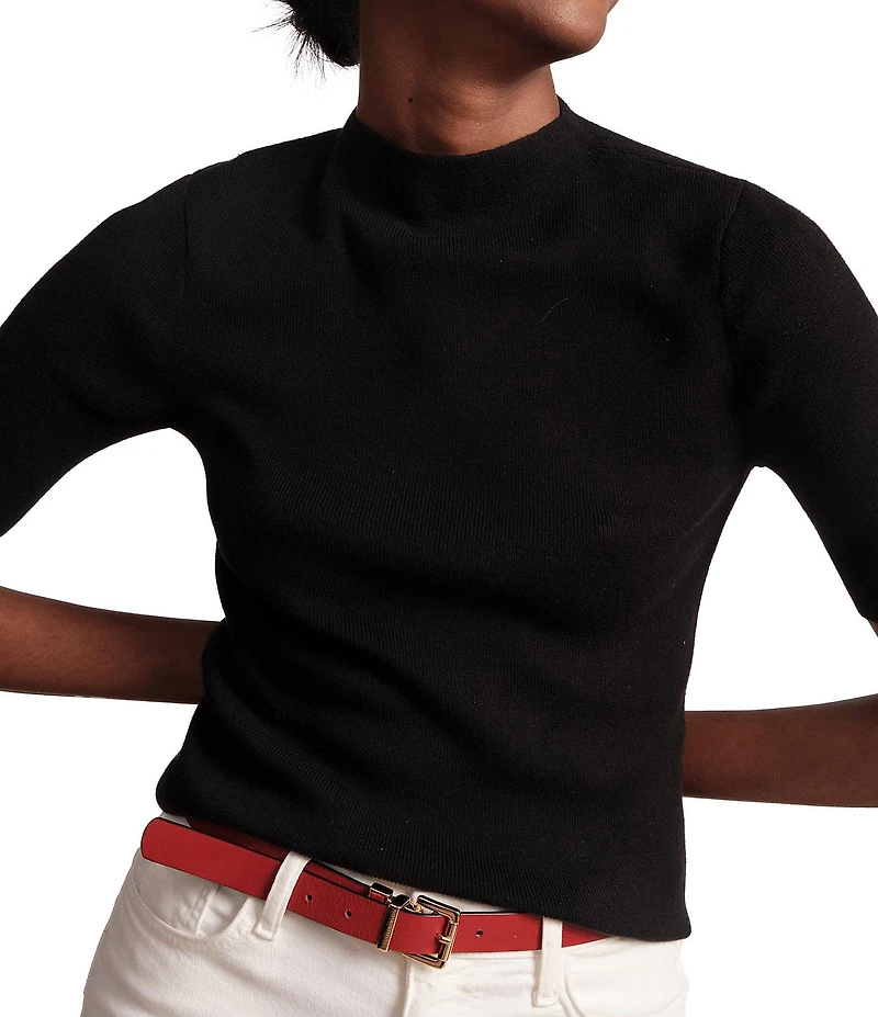 FRANCES VALENTINE Marie Knit Mock Neck 3/4 Sleeve Sweater