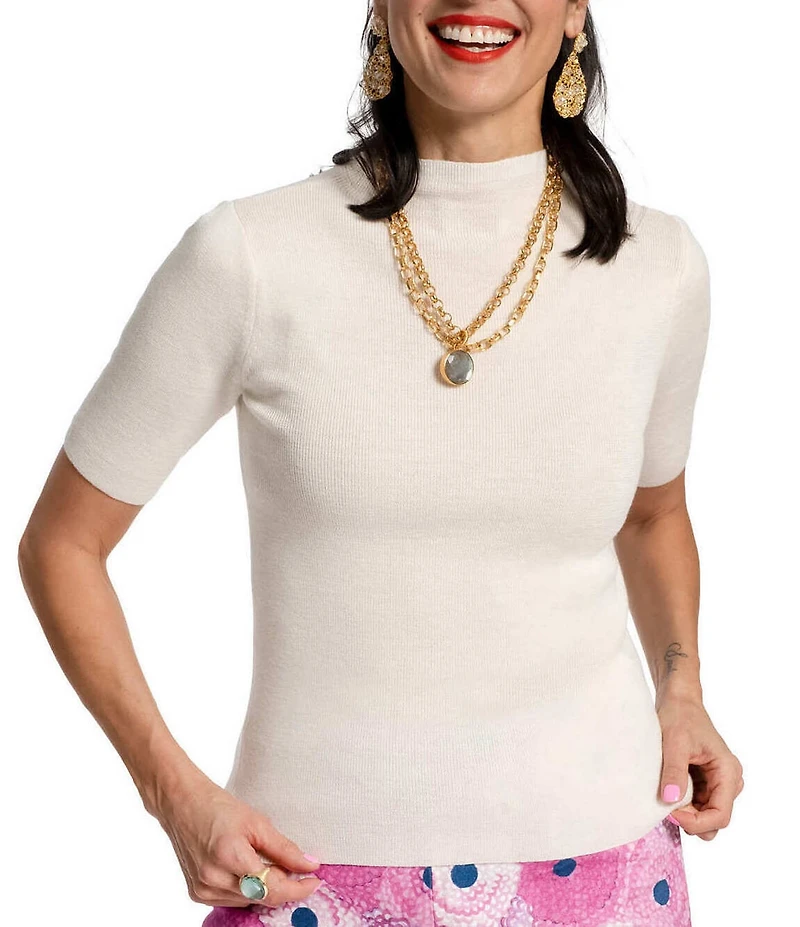 FRANCES VALENTINE Marie Knit Mock Neck 3/4 Sleeve Sweater Top