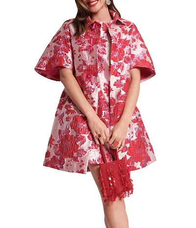 FRANCES VALENTINE Marvelous Metallic Jacquard Point Collar Caplet Sleeve Jacket