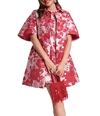 FRANCES VALENTINE Marvelous Metallic Jacquard Point Collar Caplet Sleeve Jacket