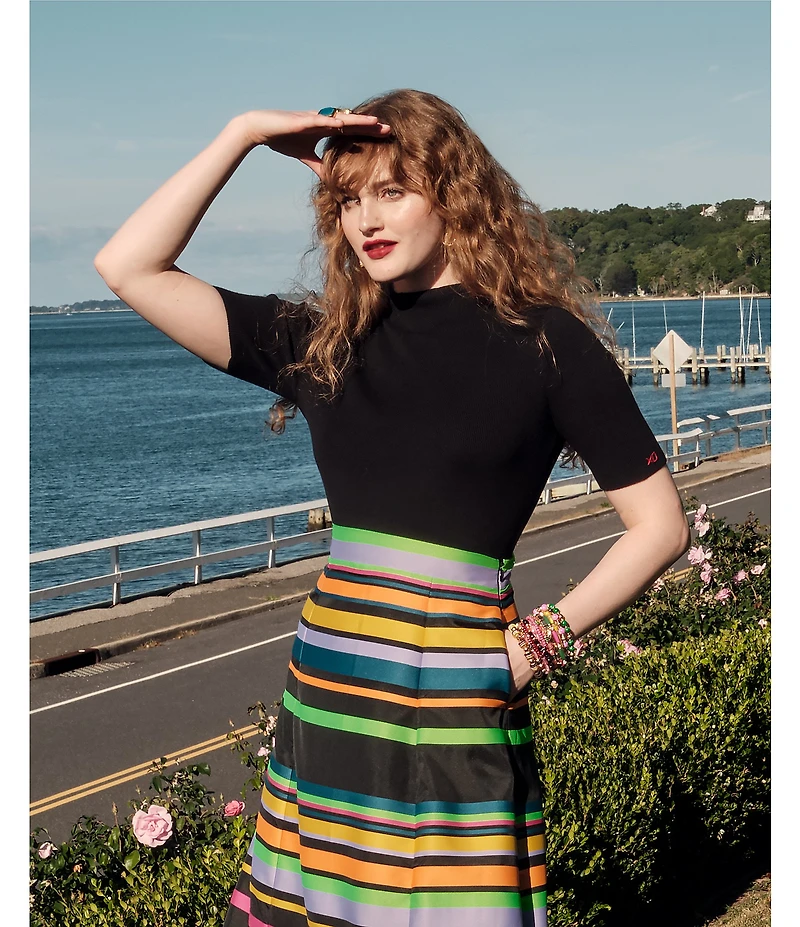 FRANCES VALENTINE Mercer Striped A-line Midi Skirt