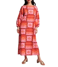 FRANCES VALENTINE Minnow Mosaic Print Boat Neck Long Sleeve Maxi Dress