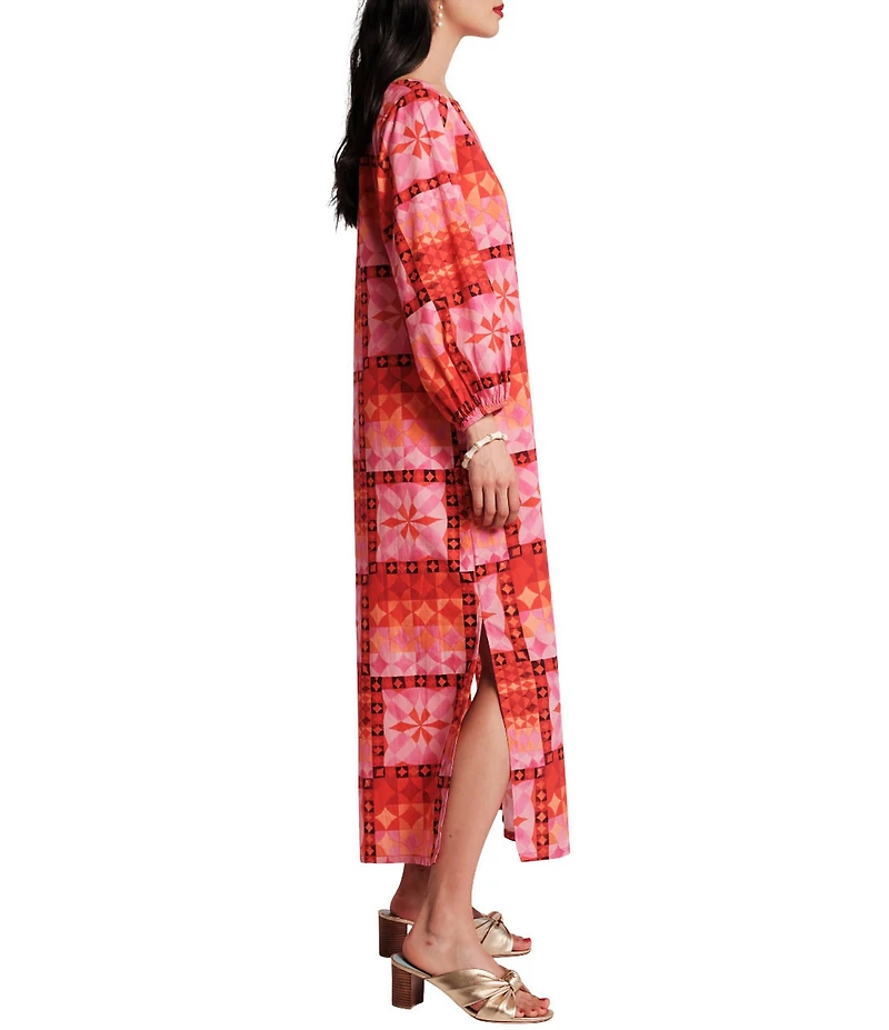 FRANCES VALENTINE Minnow Mosaic Print Boat Neck Long Sleeve Maxi Dress