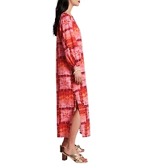 FRANCES VALENTINE Minnow Mosaic Print Boat Neck Long Sleeve Maxi Dress