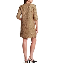 FRANCES VALENTINE Mod Sequin Wool Blend Round Neck 3/4 Sleeve Round Pocket Dress