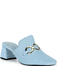 FRANCES VALENTINE Natty Haircalf Gold Hardware Block Heel Mules