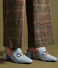 FRANCES VALENTINE Natty Haircalf Gold Hardware Block Heel Mules