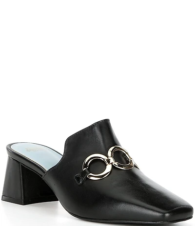 FRANCES VALENTINE Natty Leather Gold Hardware Block Heel Mules
