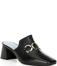FRANCES VALENTINE Natty Leather Gold Hardware Block Heel Mules