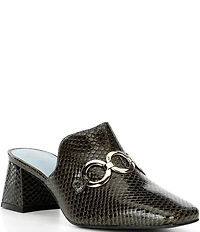 FRANCES VALENTINE Natty Snake Embossed Leather Gold Hardware Block Heel Mules