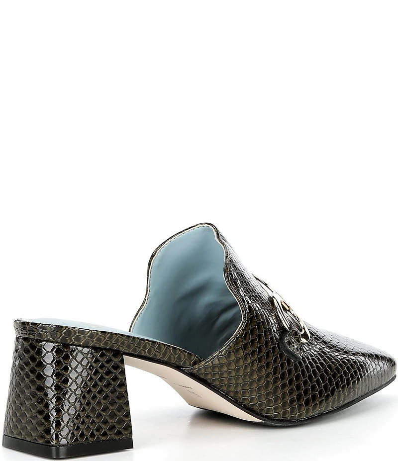 FRANCES VALENTINE Natty Snake Embossed Leather Gold Hardware Block Heel Mules