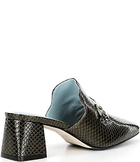 FRANCES VALENTINE Natty Snake Embossed Leather Gold Hardware Block Heel Mules