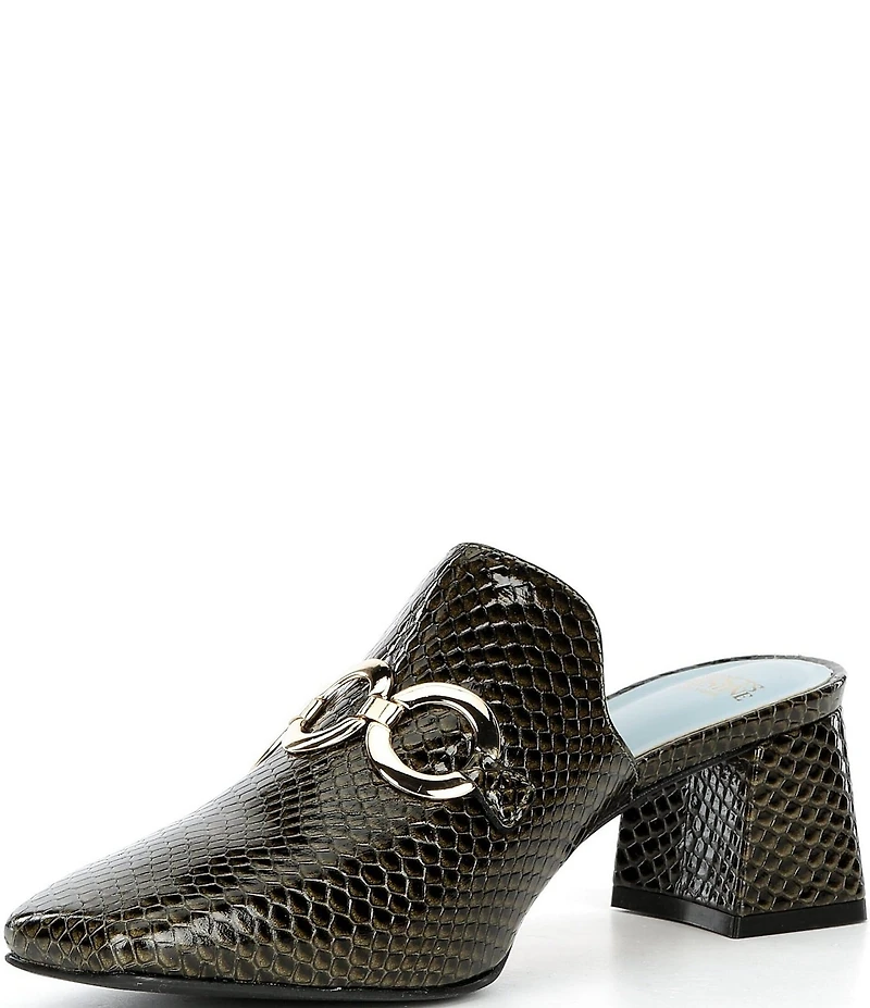 FRANCES VALENTINE Natty Snake Embossed Leather Gold Hardware Block Heel Mules