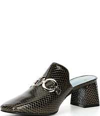 FRANCES VALENTINE Natty Snake Embossed Leather Gold Hardware Block Heel Mules