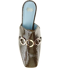 FRANCES VALENTINE Natty Snake Embossed Leather Gold Hardware Block Heel Mules