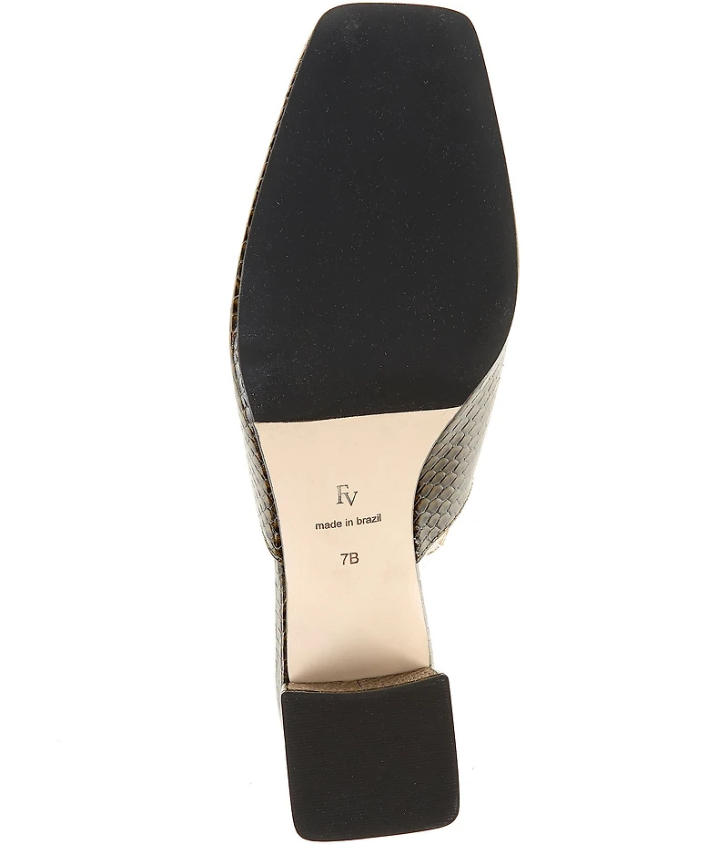 FRANCES VALENTINE Natty Snake Embossed Leather Gold Hardware Block Heel Mules
