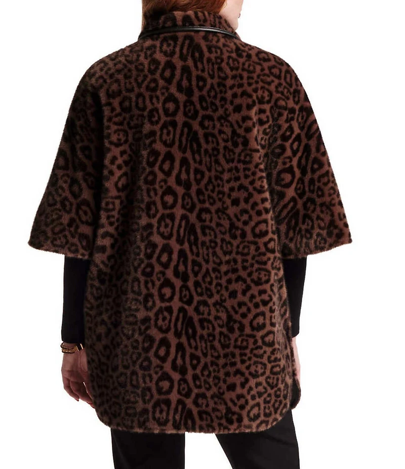 FRANCES VALENTINE Nico Jaquar Faux Fur Point Collar Elbow Sleeve Poncho